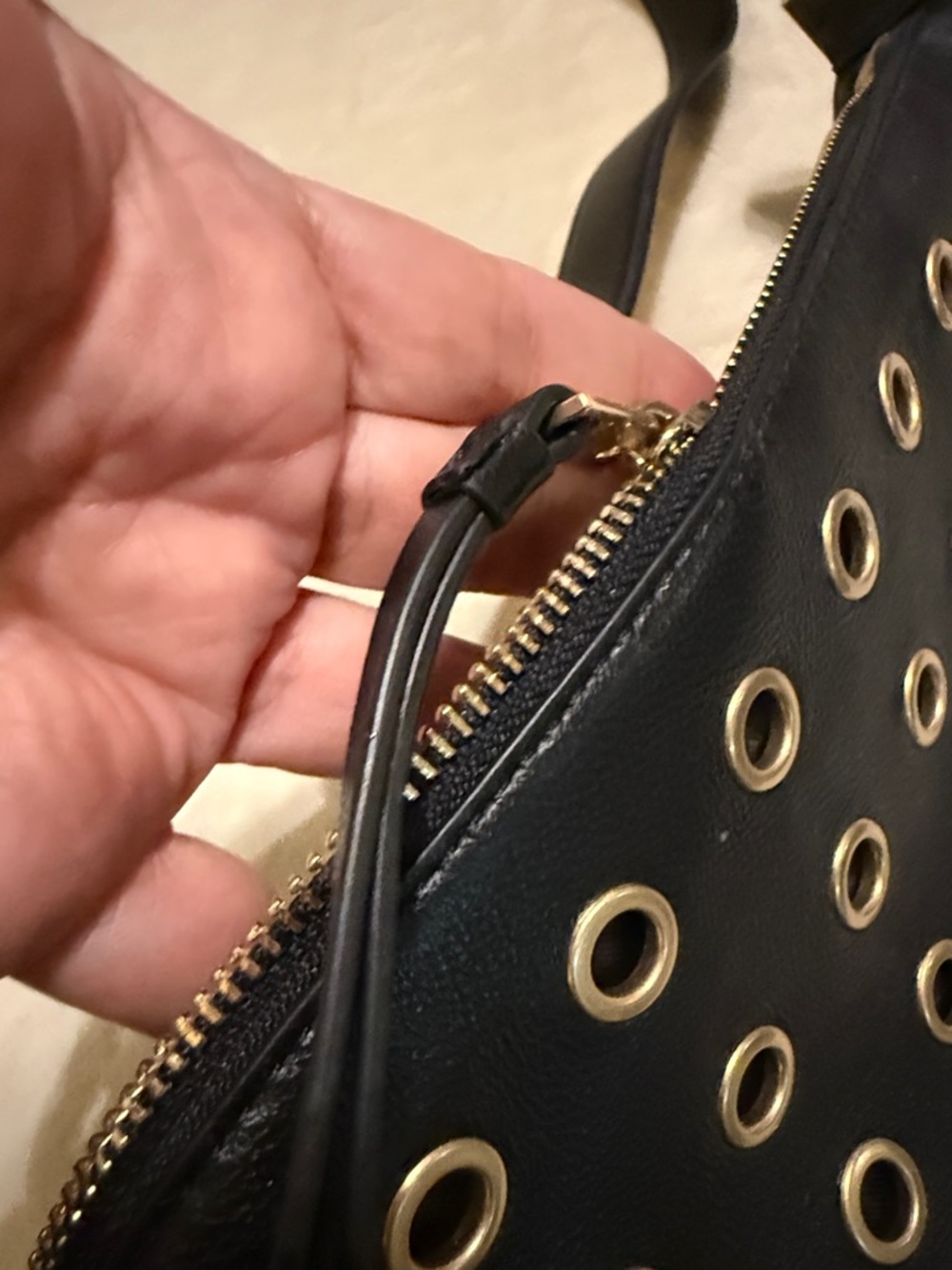 AllSaints Black Crossbody Bag with Gold Grommet Detail - Picture 3 of 4